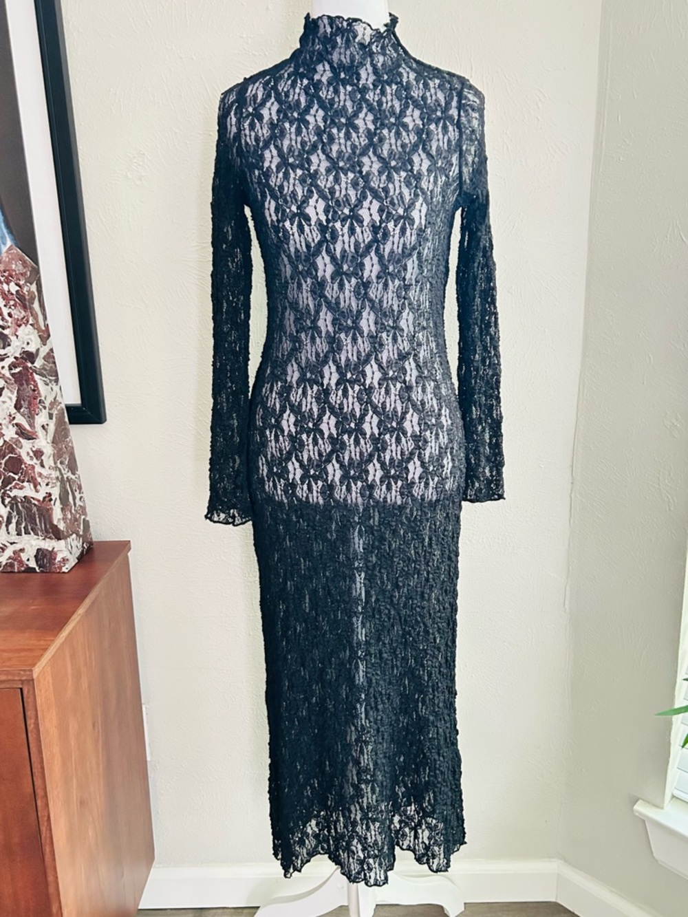 H&M Black Lace Maxi Dress Long Sleeve Small